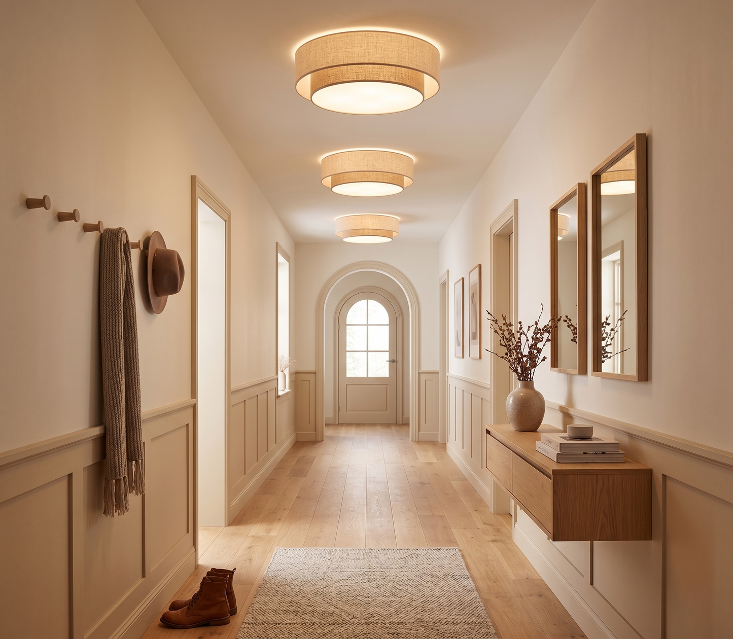 CALISTO JUTE Scandinavian Flush Mount Ceiling Light for Bedroom, Hallway & Living Room
