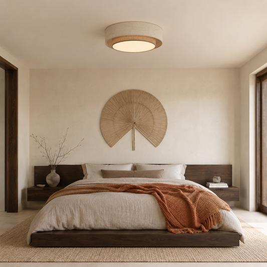 CALISTO JUTE Scandinavian Flush Mount Ceiling Light for Bedroom, Hallway & Living Room
