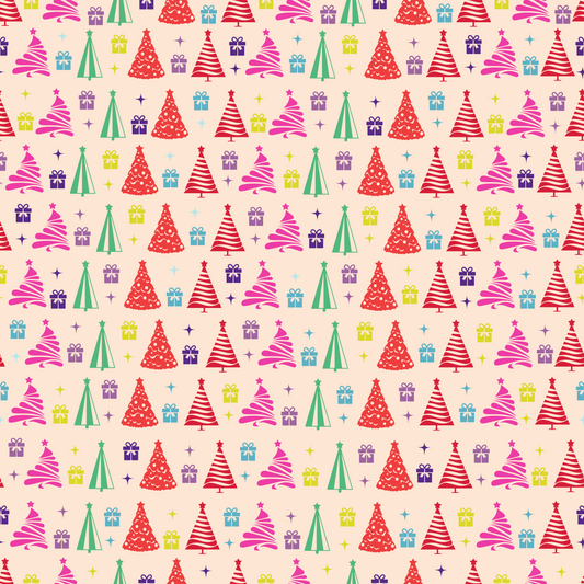 Colorful Christmas Trees, Gifts and Stars Adhesive Vinyl Pattern
