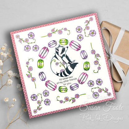 Pink Ink Designs Macaroon Racoon 6 in x 8 in Clear Stamp Set