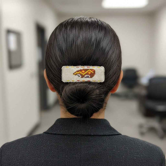 Rectangular Beaded Barrette - Bear