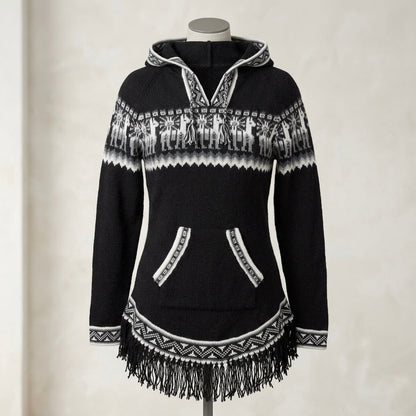 OLDTRIBES™ Women Cardigan Black Alpaca Sweater