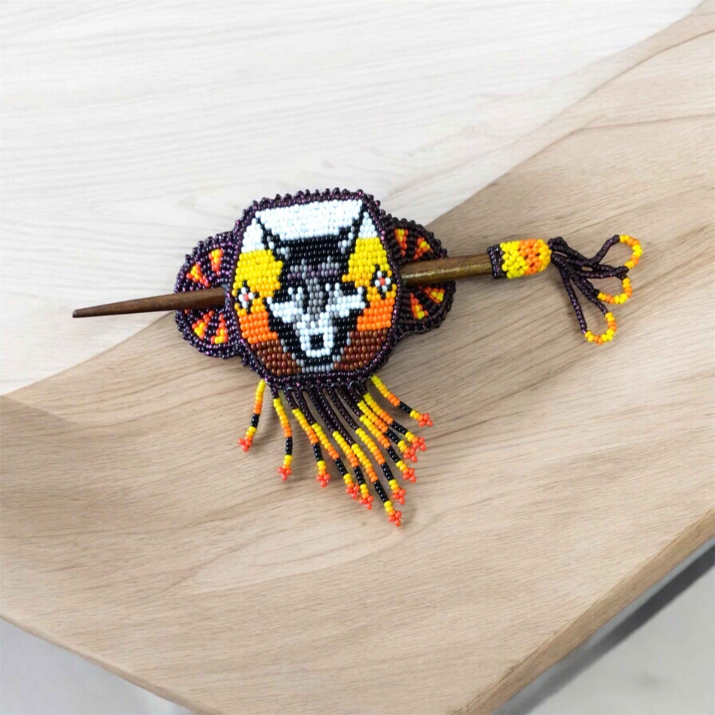 Native American Beaded Barrette with Fringes (4)