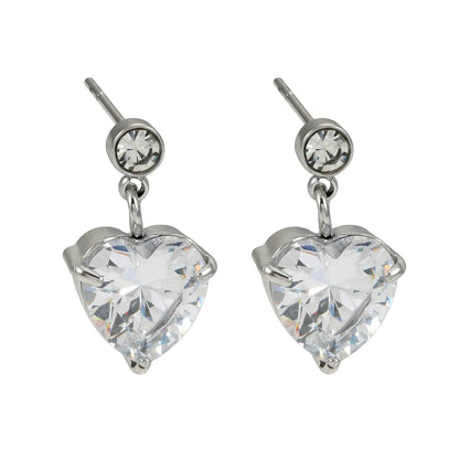 DAROCCA Silver (White Gold): Large Heart Shaped & Mini Solitaire Round Shaped Zirconia Combo Studs