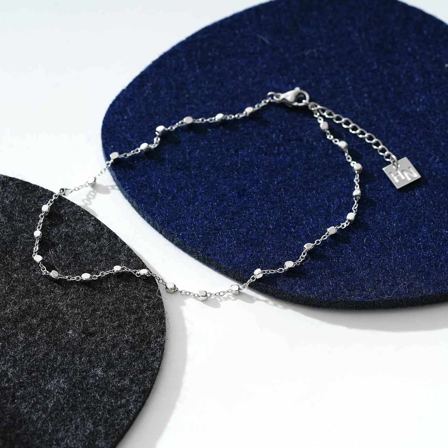 DEMELZA LG: Contemporary Silver Anklet with Delicate Square Beads