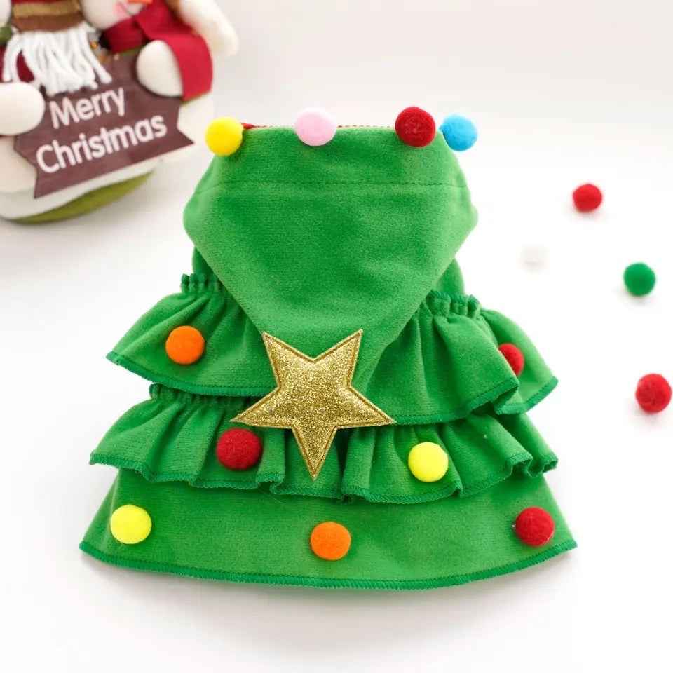 Shining Star Holiday Dog Hoodie Cloak | Christmas Tree Outerwear