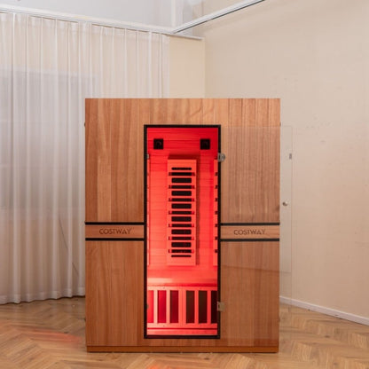 Costway 2026 Premium Series- 3-Person Full Spectrum Infrared Sauna — Okoume Wood • App Control • Red Light • Chromotherapy Fully Loaded 3D Heat