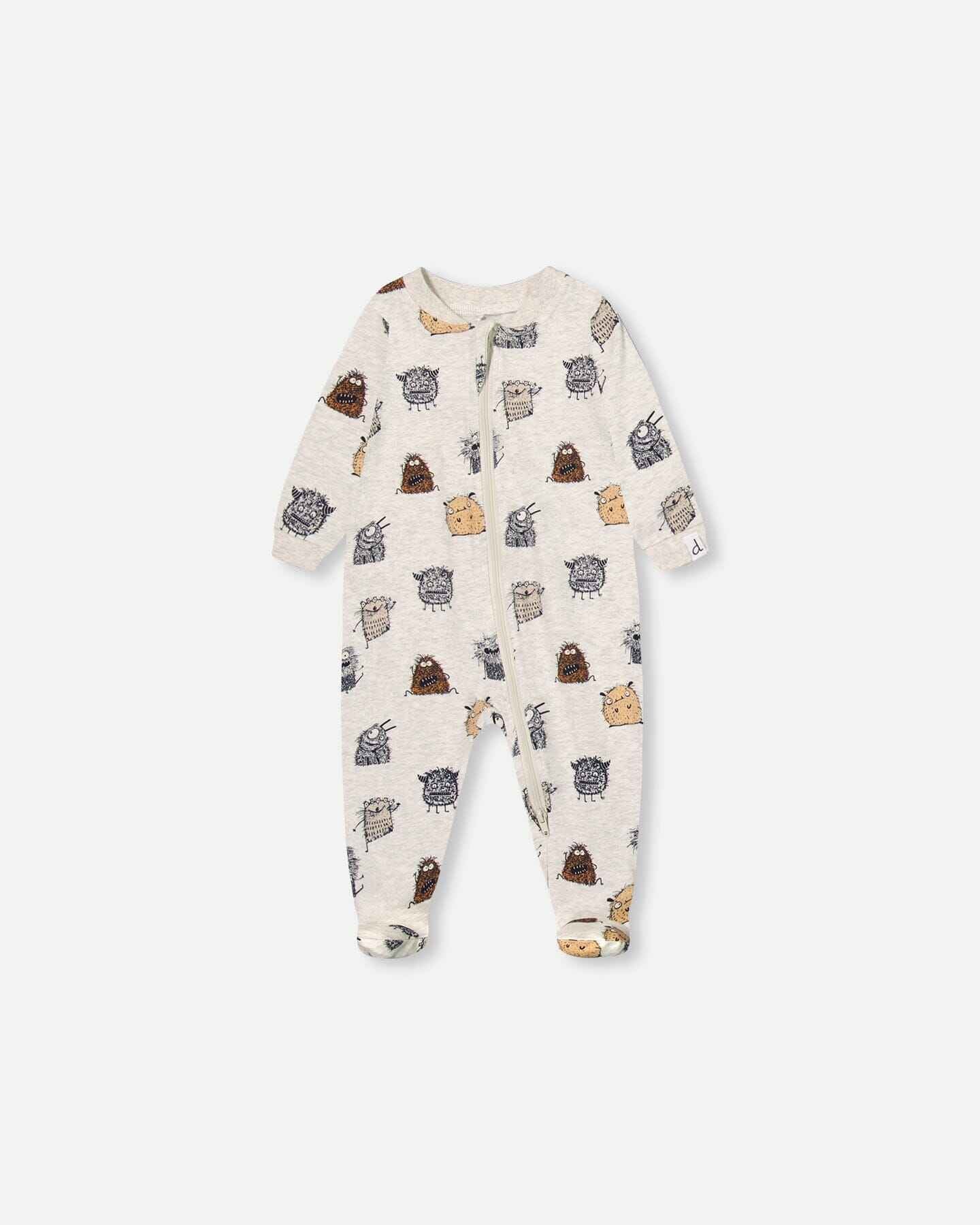 Organic Cotton One Piece Pajama Heather Beige Printed Monsters