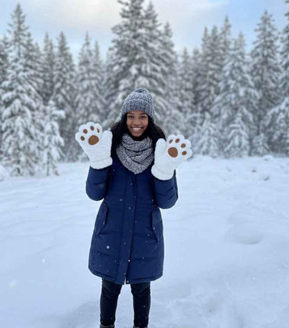 White Soft Plush  Bear Paw Gloves