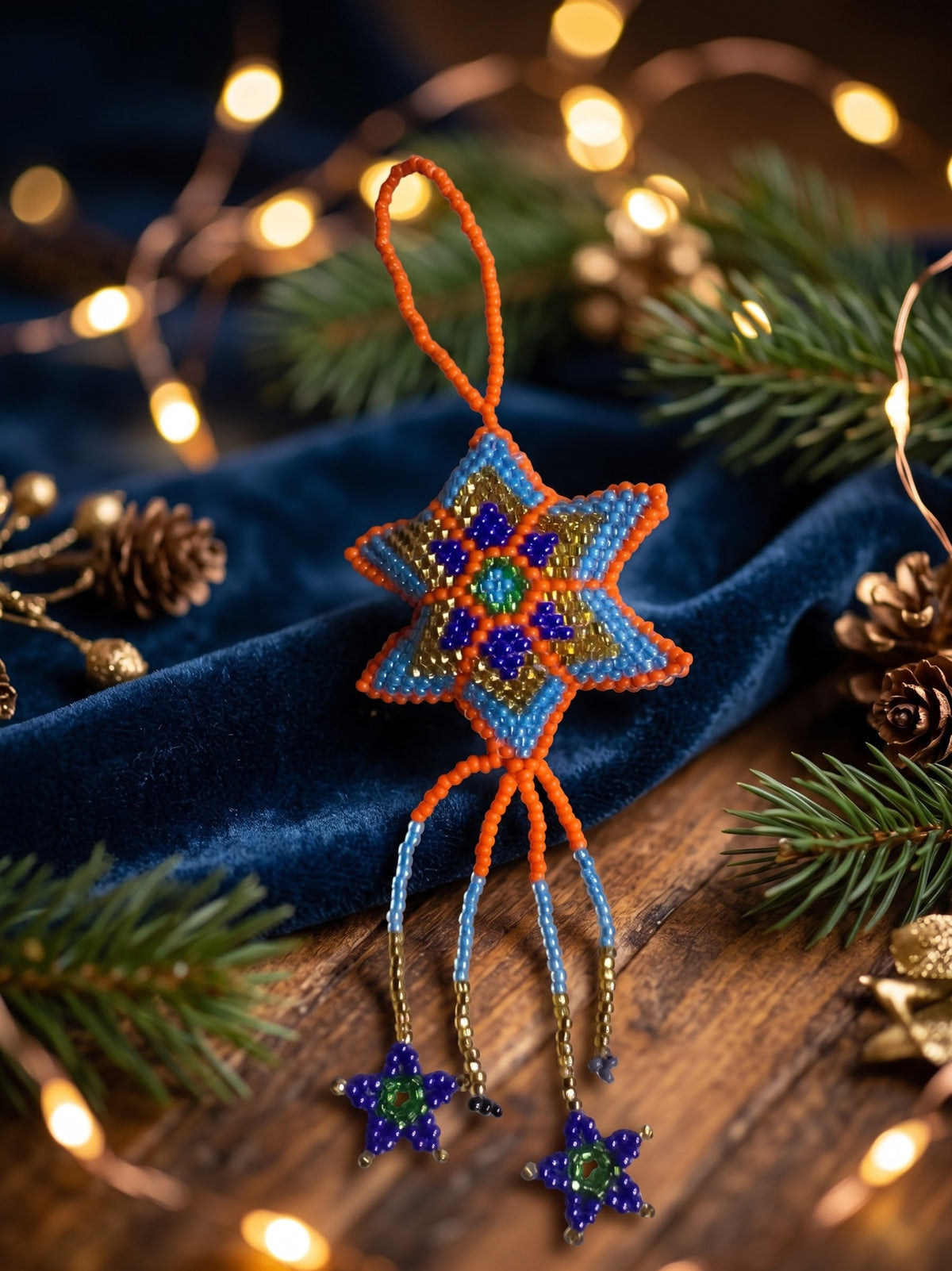 Orange Beaded Glow Star