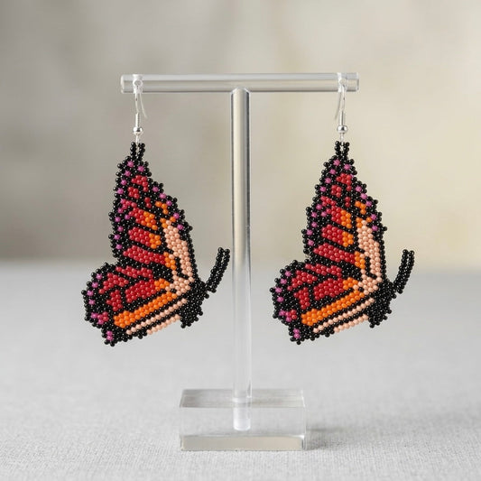 Pink Beaded Butterfly Wing Earrings