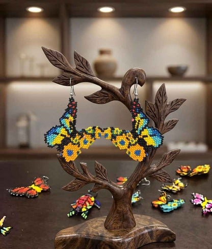 Purple Dancing Butterfly Beaded Earrings