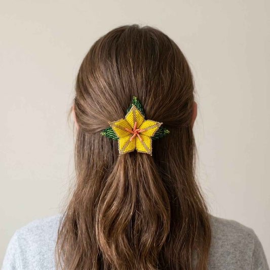 Yellow Ember Bloom Beaded Hair Barrette