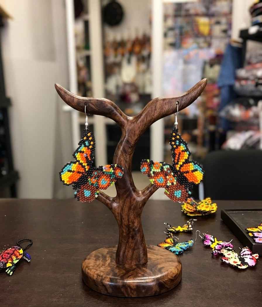 Purple Dancing Butterfly Beaded Earrings