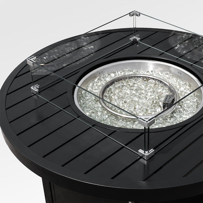 Outdoor Black Aluminum Round Fire Pit Table with Wind Guard and Cover