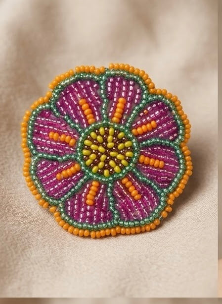 Pink Beaded Flower Barrette