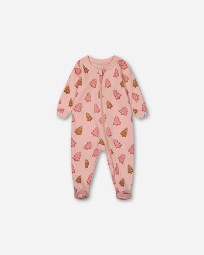 Organic Cotton One Piece Pajama Pink Christmas Cookies