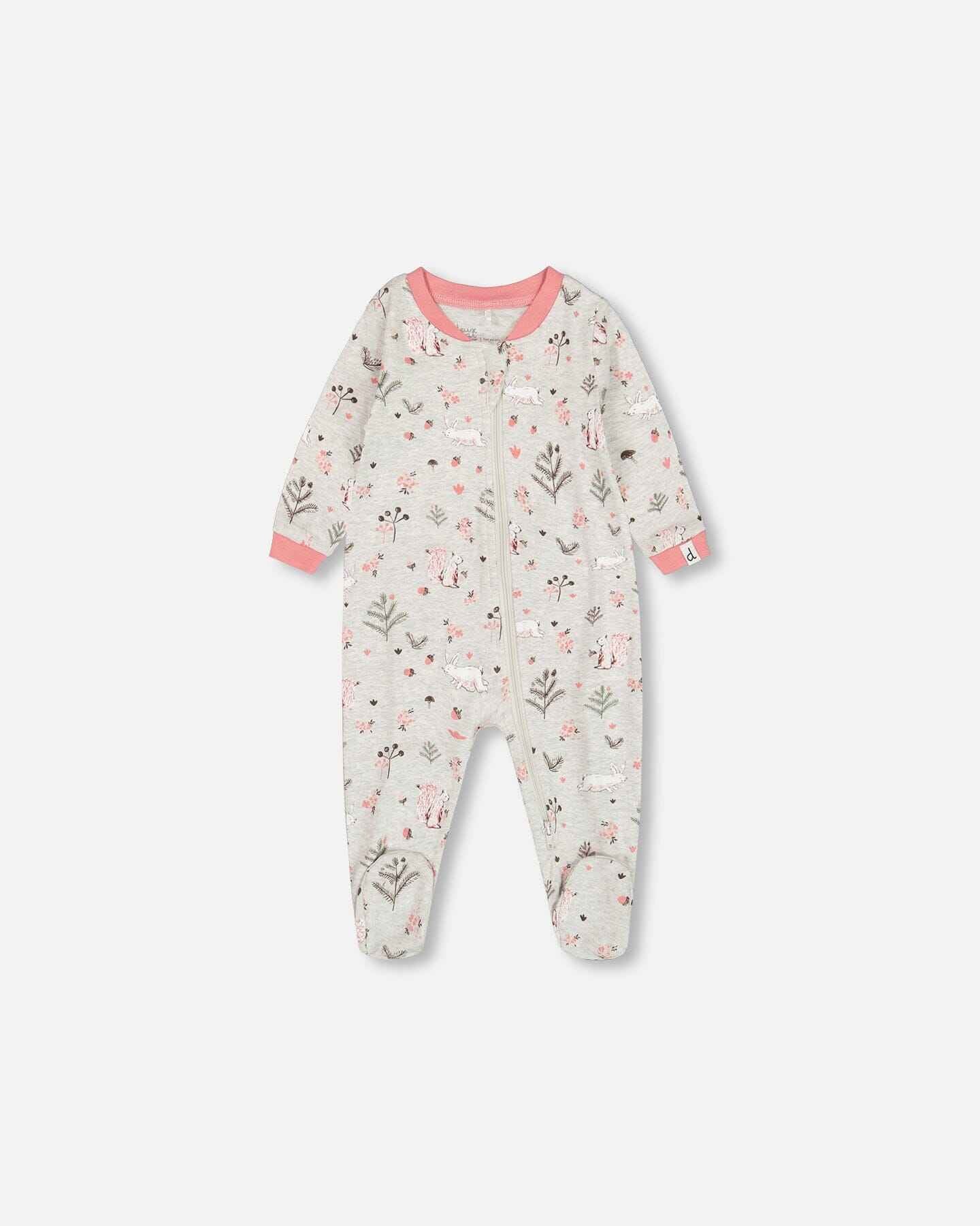 Organic Cotton One Piece Pajama Beige Mix Printed Squirrel