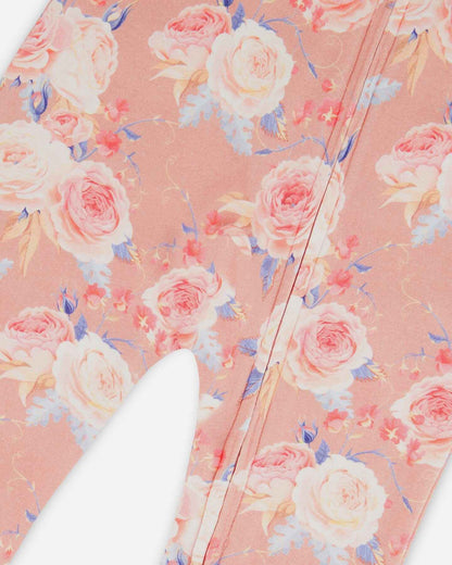 Organic Cotton One Piece Pajama Old Pink Printed Roses