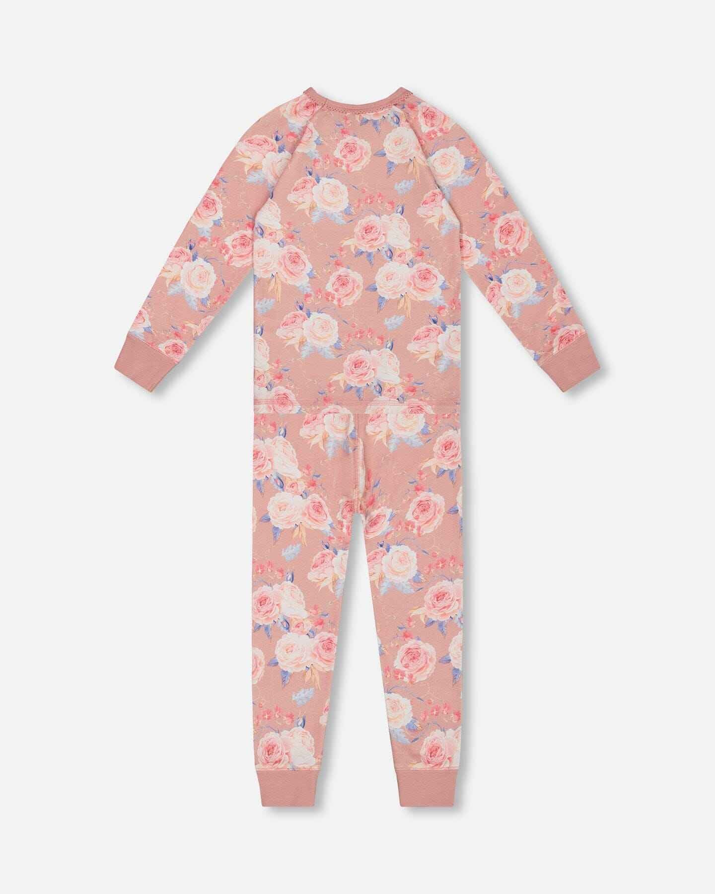 Organic Cotton Two Piece Pajama Set Old Pink Printed Roses