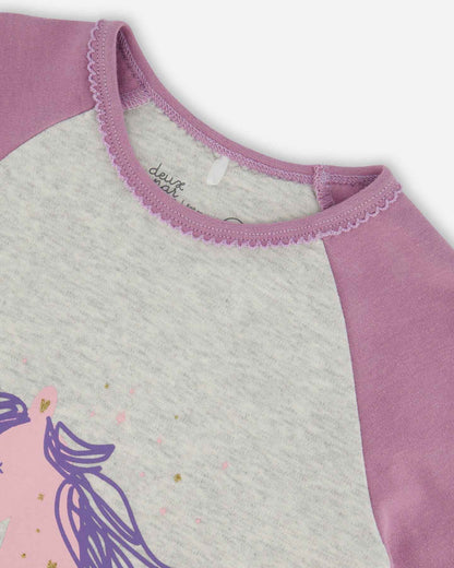 Organic Cotton Two Piece Pajama Set Mauve Printed Unicorns