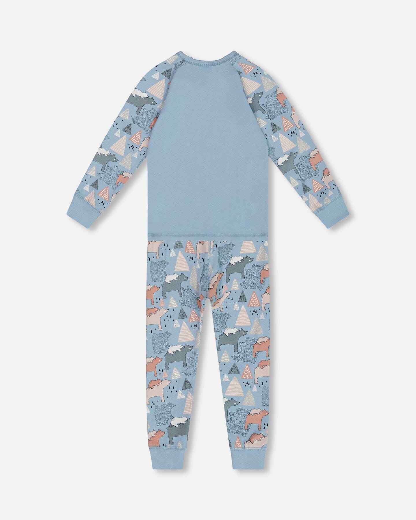 Organic Cotton Two Piece Pajama Set Air Blue Printed Mama Bears