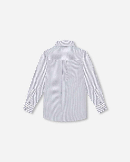 Long Sleeve Button Down Shirt Navy Blue Stripes