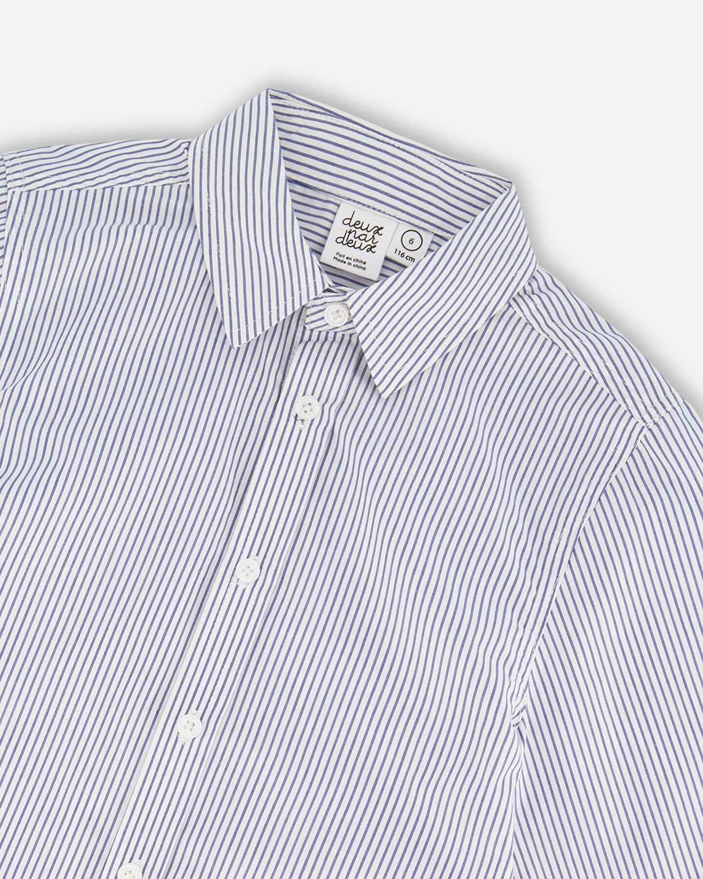 Long Sleeve Button Down Shirt Navy Blue Stripes