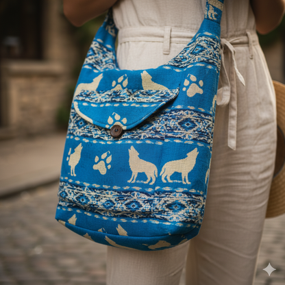OLDTRIBES™ white Howling  Wolf Crossbody Bag