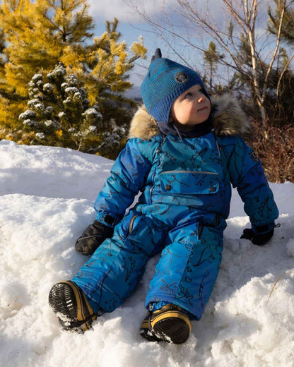 One-Piece Baby Play Snowsuit Designed For Car Seat Blue Gradient Dinosaur Print