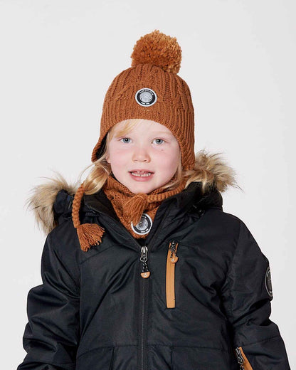 Lined Winter Hat With Pompom Brown Sugar