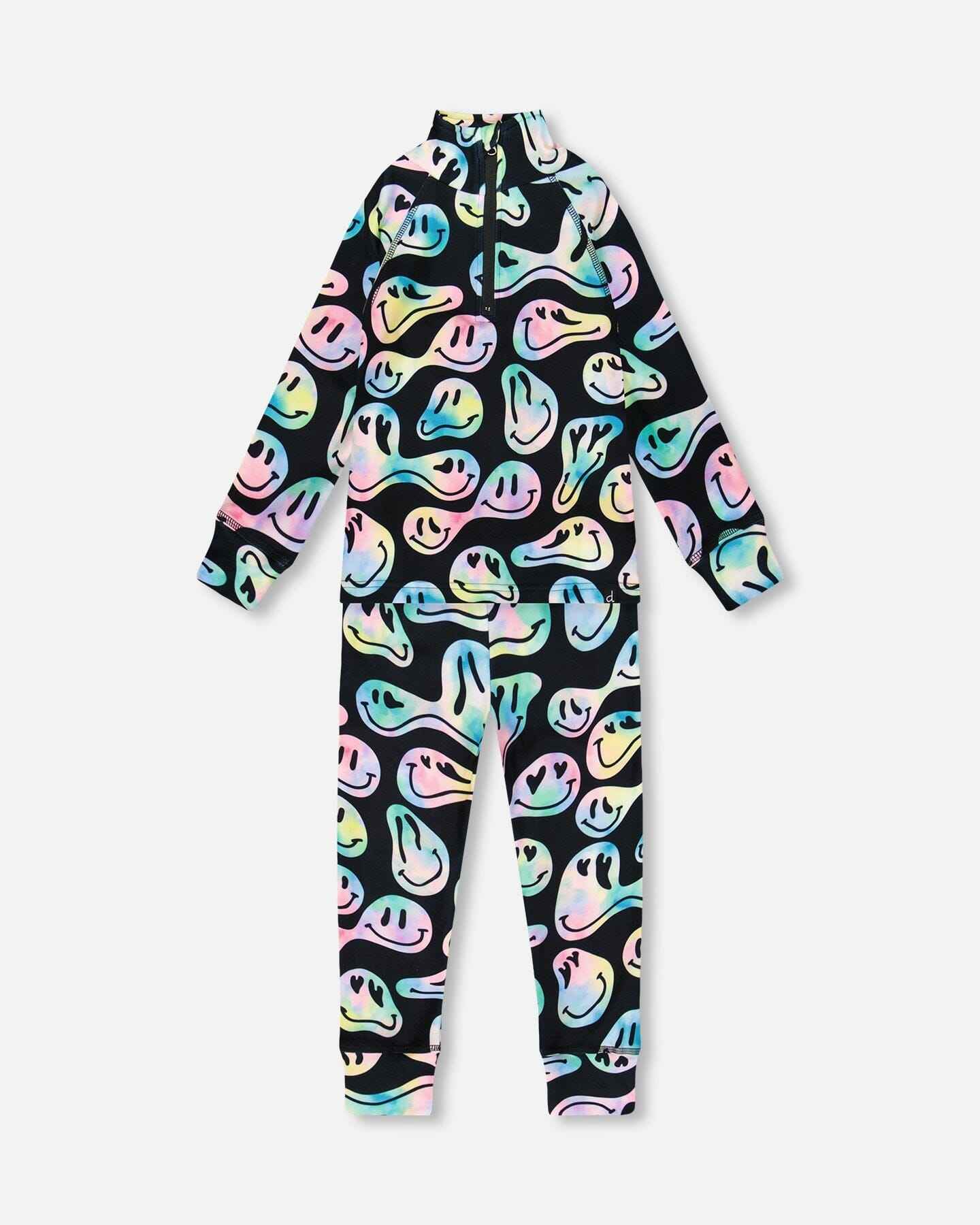 Two-Piece Thermal Underwear Set Smiley Face Girl