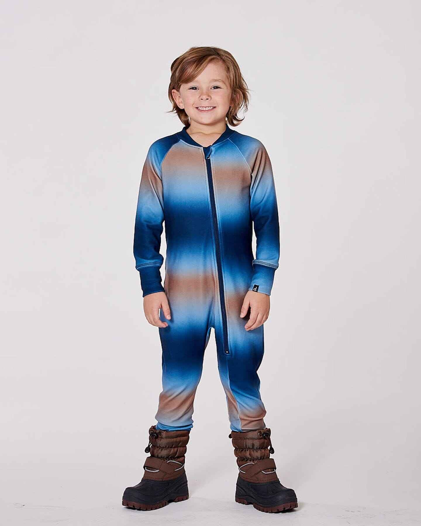 One-Piece Thermal Underwear Blue And Beige Gradient