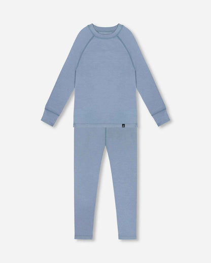 Merino Wool Base Layer Set Blue Gray