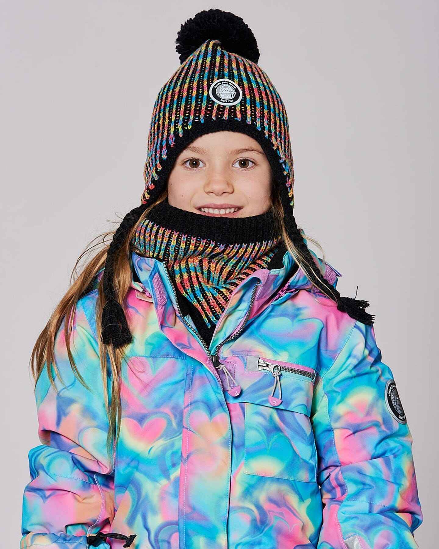 Lined Peruvian Knit Pompom Hat Black And Multicolor