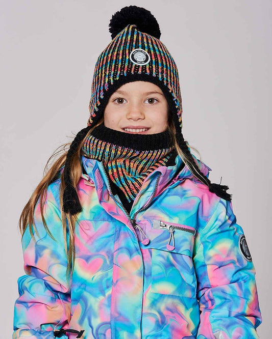 Lined Peruvian Knit Pompom Hat Black And Multicolor