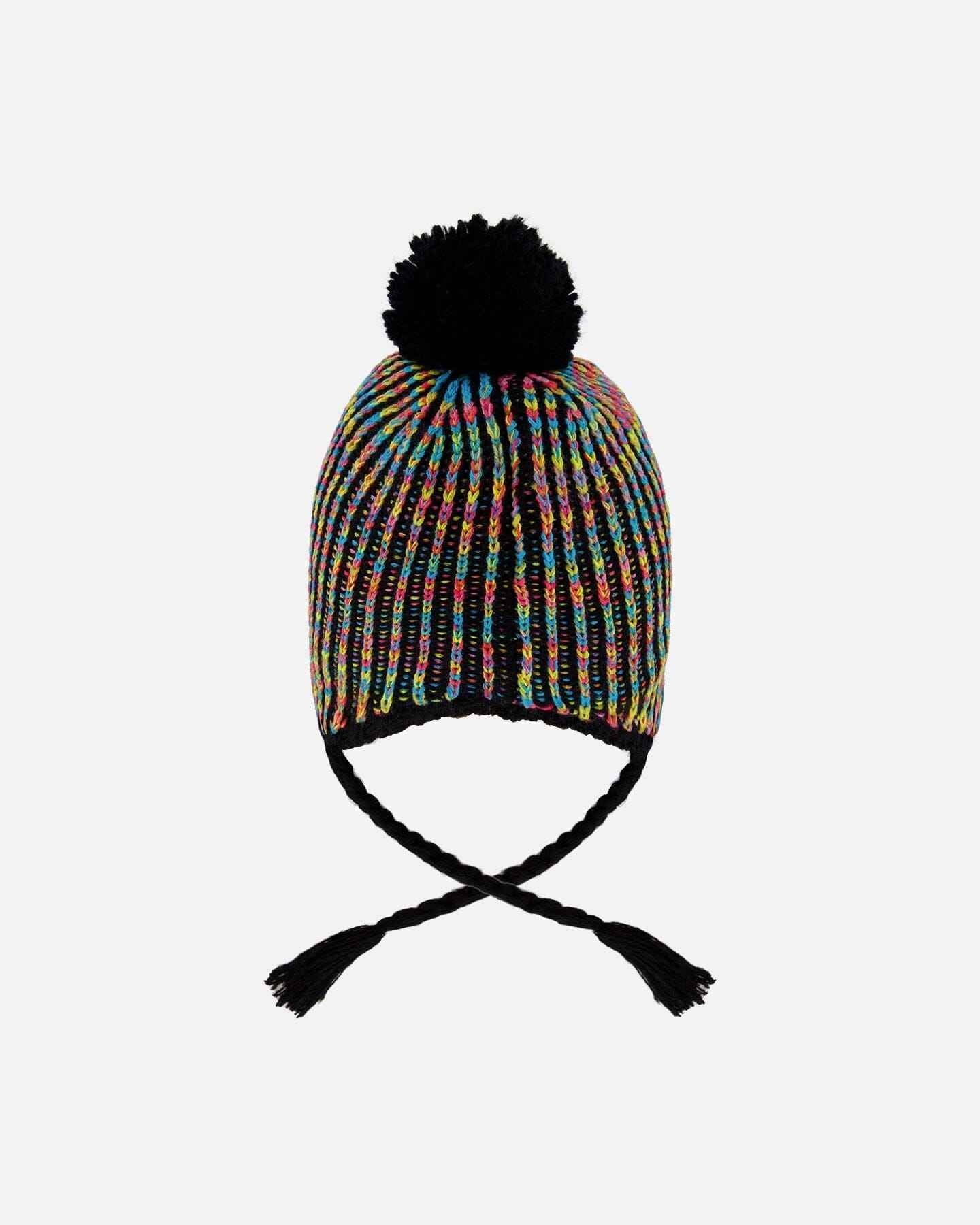 Lined Peruvian Knit Pompom Hat Black And Multicolor