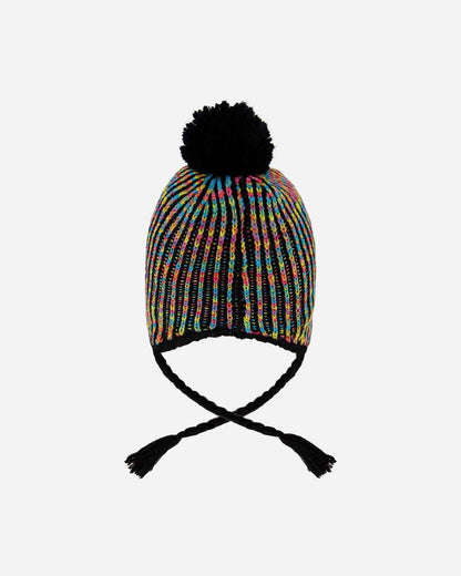 Lined Peruvian Knit Pompom Hat Black And Multicolor