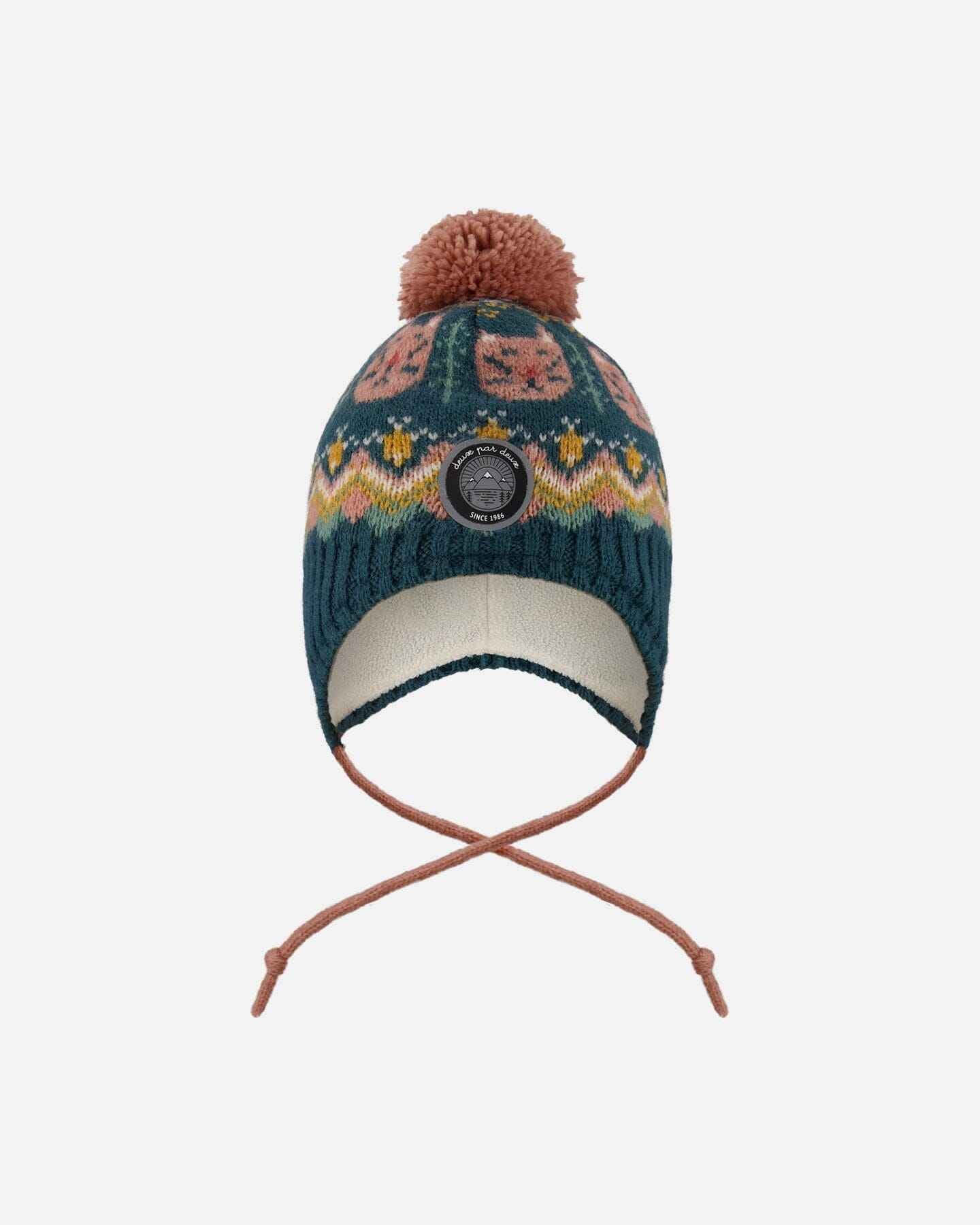 Lined Peruvian Knit Pompom Hat Green And Pink