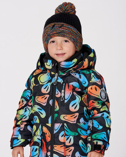Lined Knit Winter Hat With Pompom Black And Multicolor