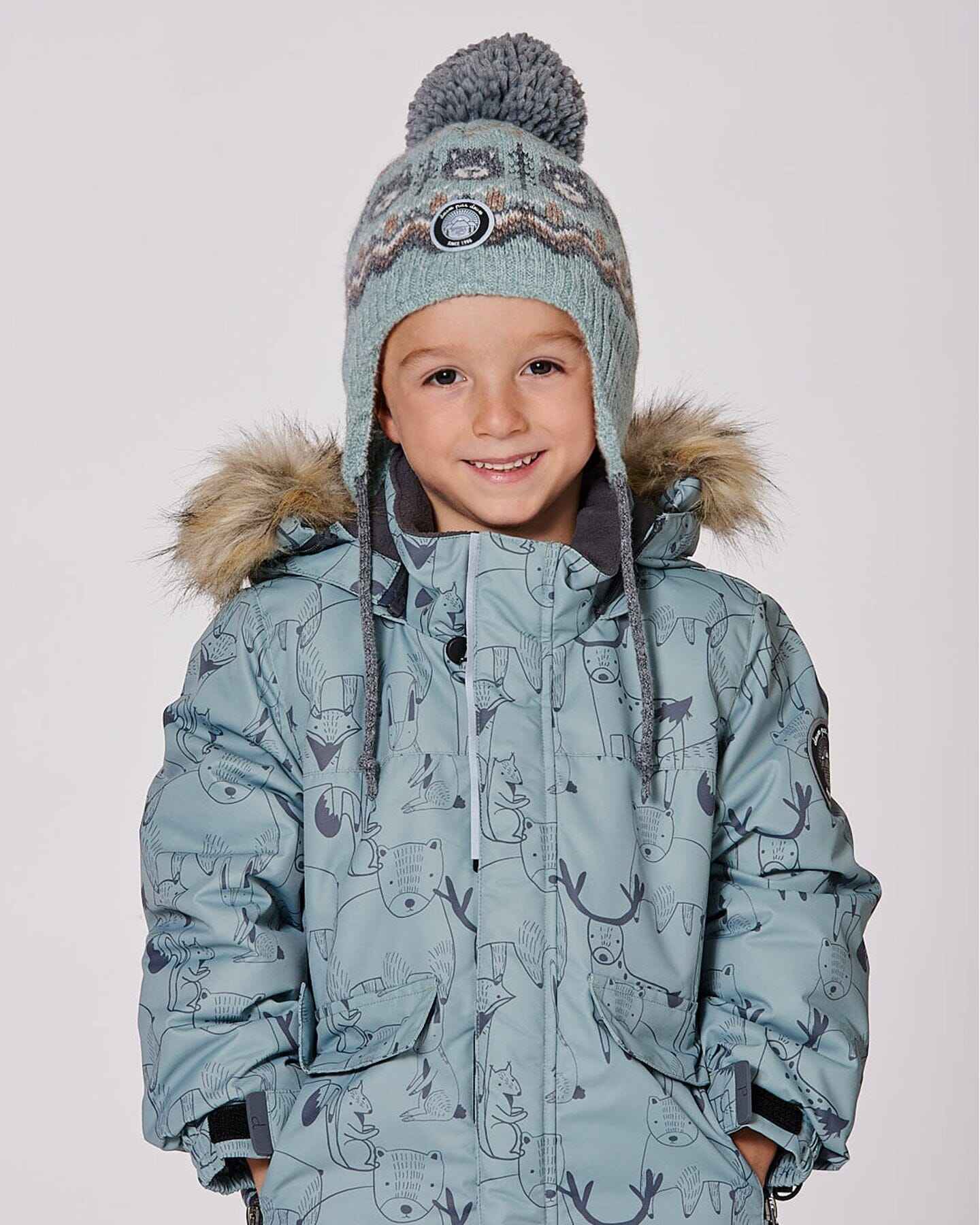 Lined Peruvian Knit Pompom Hat Gray And Sage