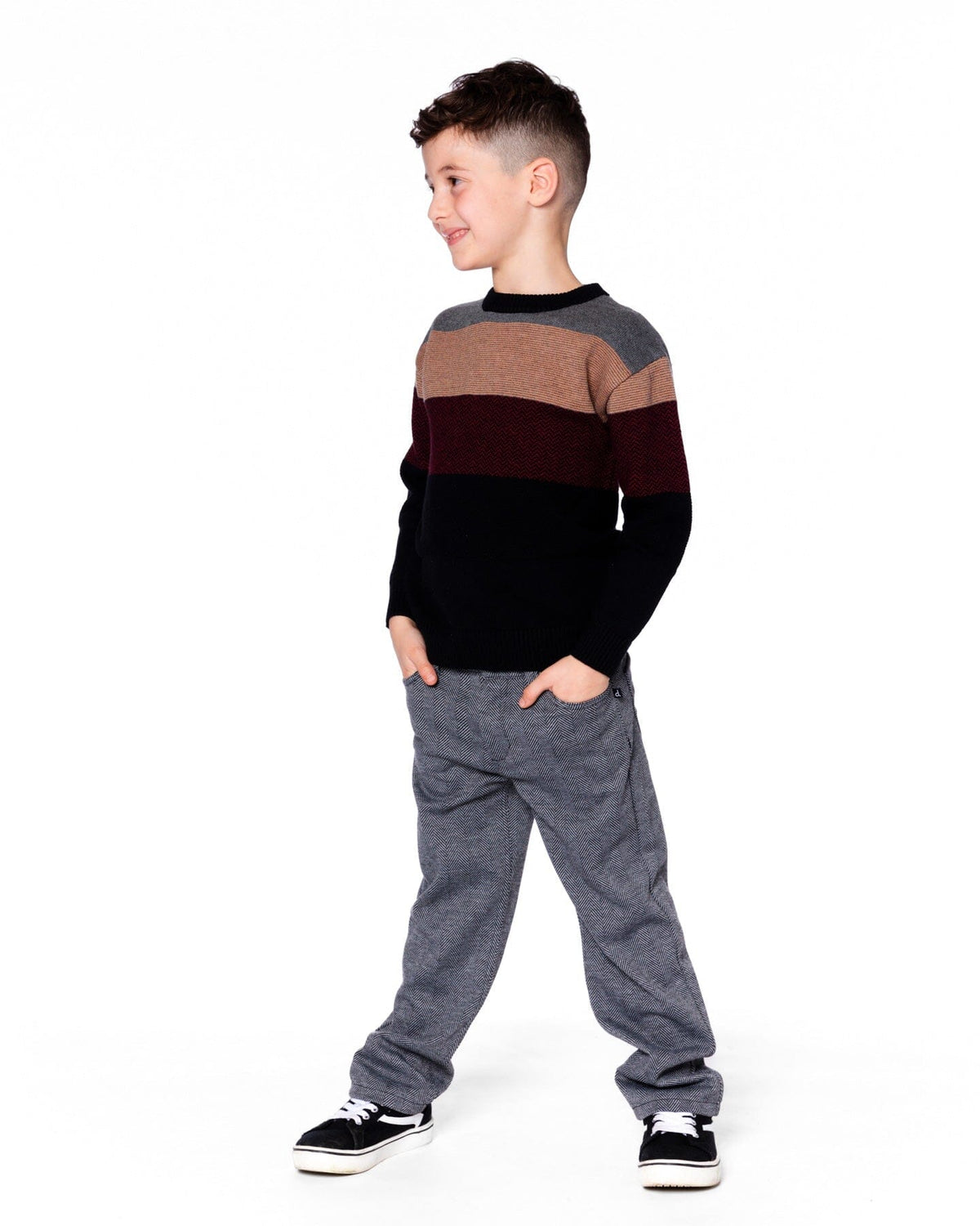 Stretch Jacquard Pants Grey Herringbone
