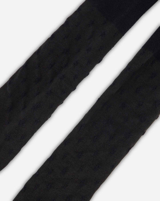Knit Tights Black With Tone-On-Tone Star Pattern