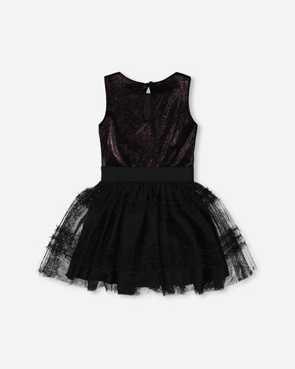 Sleeveless Bi-Material Velour And Mesh Dress Black