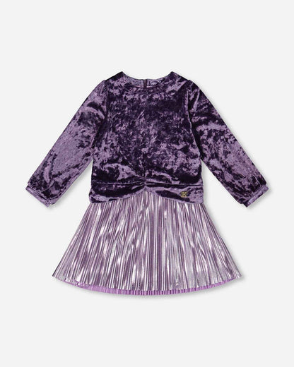 Long Sleeve Bi-Material Velour And Jersey Dress Purple Gray