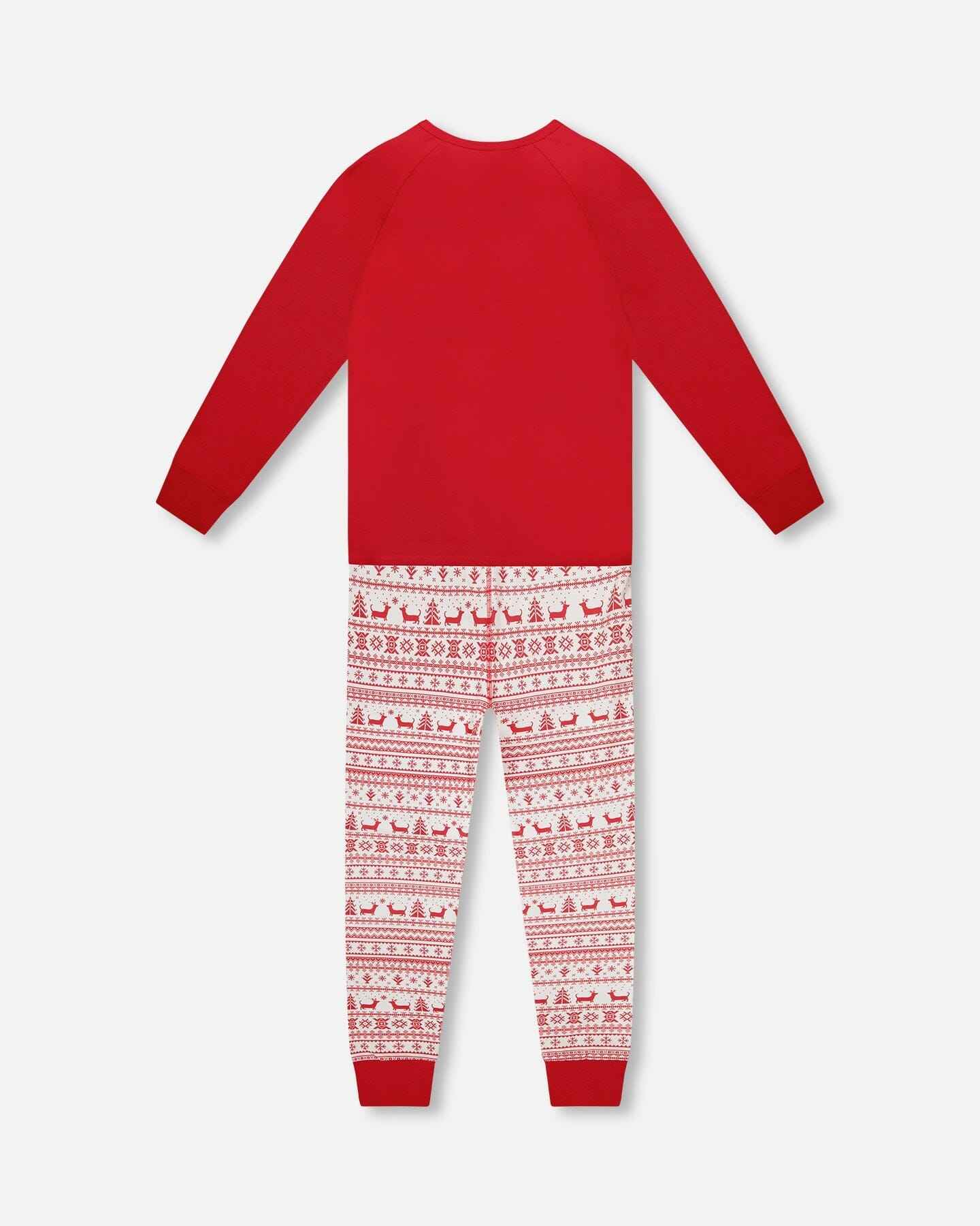 Adult Men Organic Cotton Two-Piece Pajama Set Red And White Fairisle