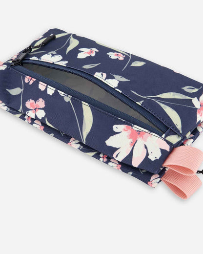 Double Pencil Case Navy Flower Print