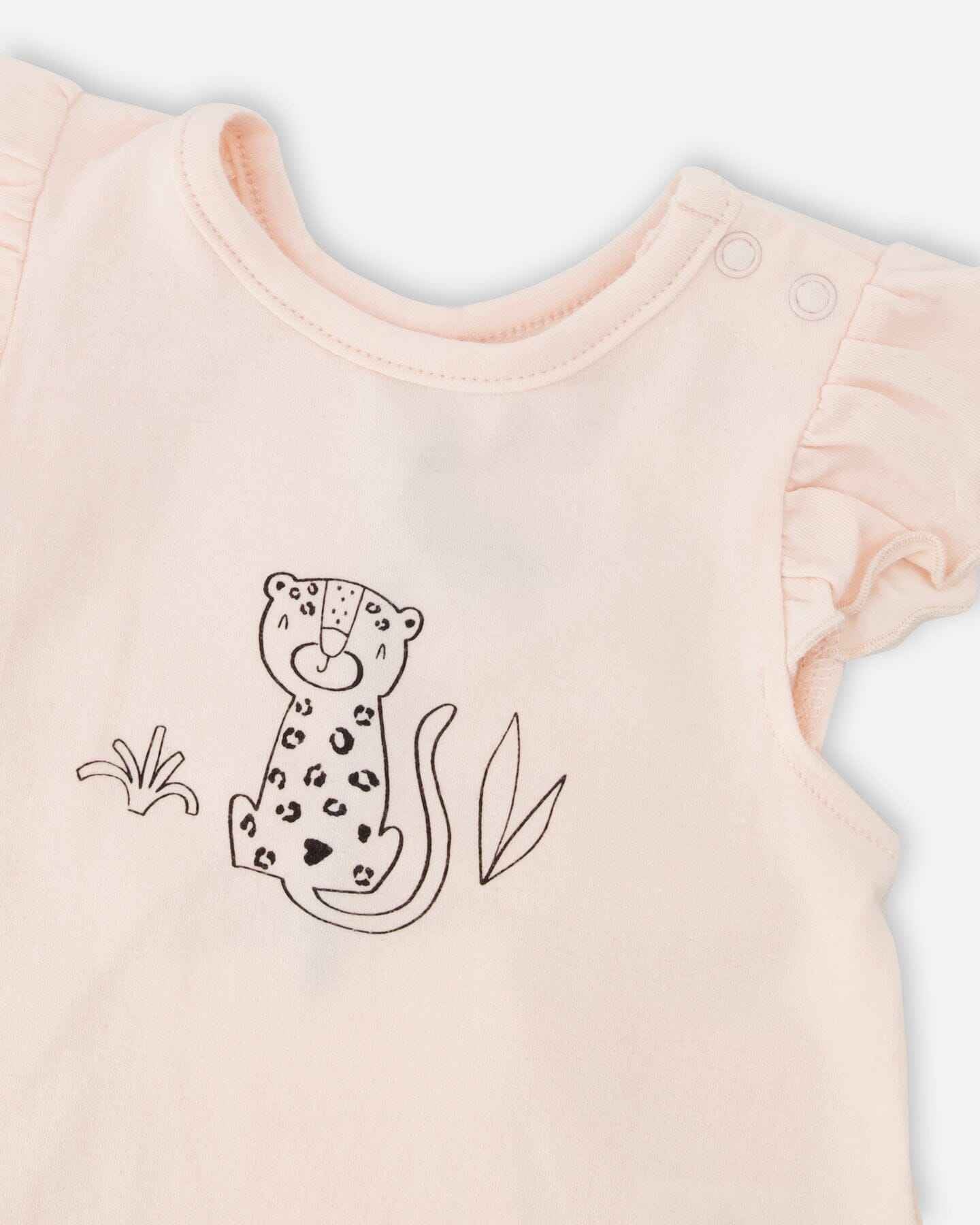 Organic Cotton Jersey Top And Short Set Peach And Peach Animal Print