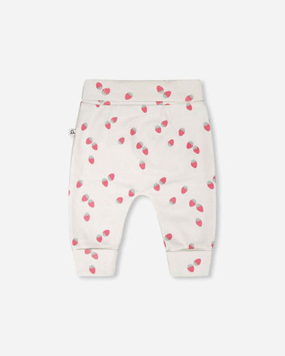 Cotton Jersey Evolutive Pants White Printed Strawberries