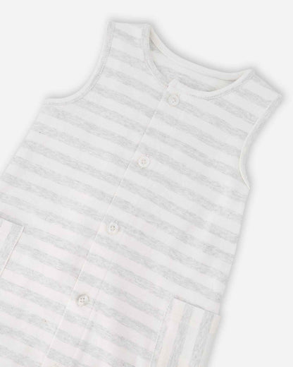 Cotton Striped Romper White And Grey Stripes